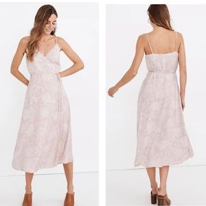 Madewell Light Pink Pindot Floral Crepe Cami Midi Wrap Dress